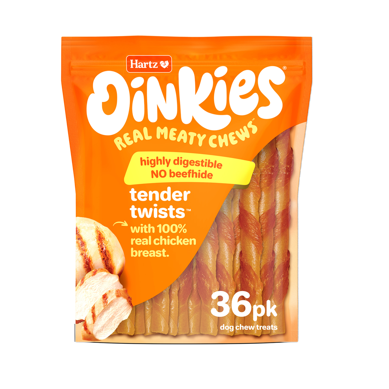 A pack of 36 oinkies tender treats, chicken wrapped, Hartz SKU 3270015683
