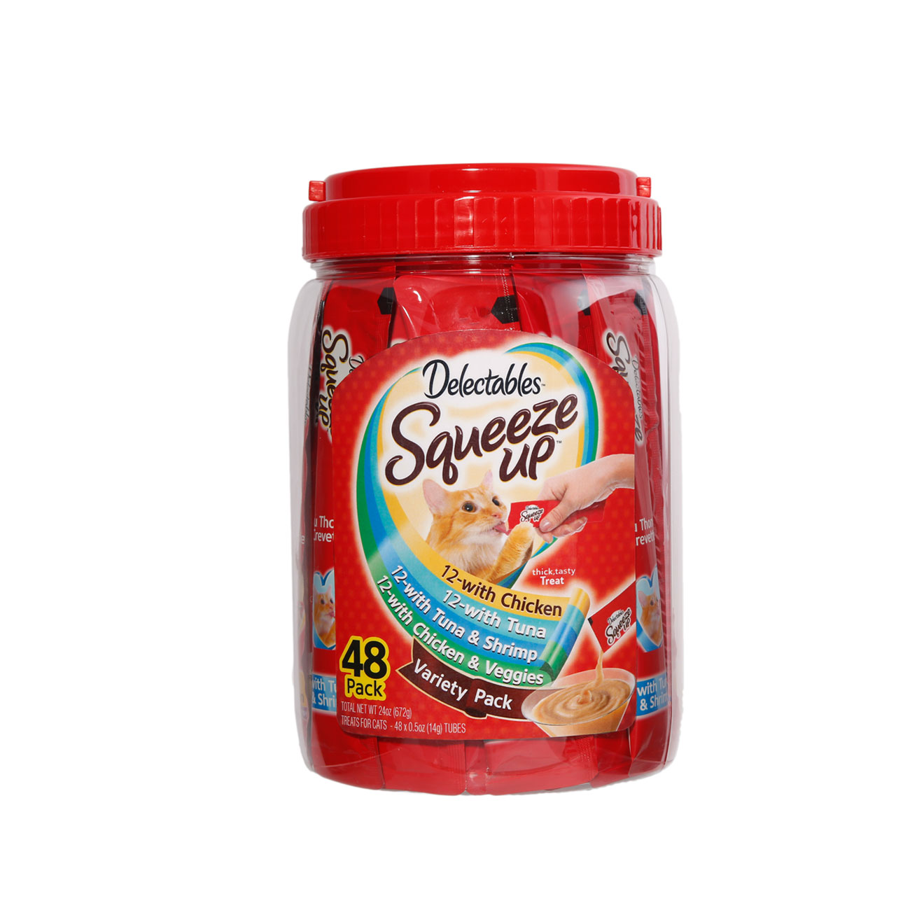 Hartz delectables squeeze up 48 count variety pack. A interactive cat treat and lickable cat treat. A squeeze cat treat from Hartz.