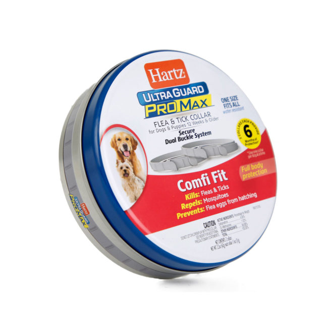 Hartz UltraGuard ProMax Flea & Tick Collar, gray. Angled image of product. A dog flea treatment program should include flea collars. Hartz SKU# 3270011357