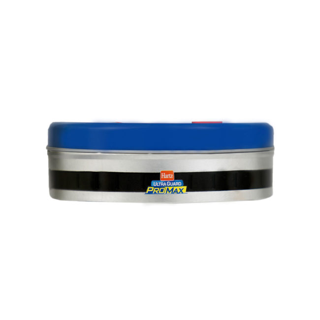 Hartz UltraGuard ProMax Flea & Tick Collar, black. Side of package. Flea collars for dogs are part of a dog flea treatment program. Hartz SKU# 3270011372