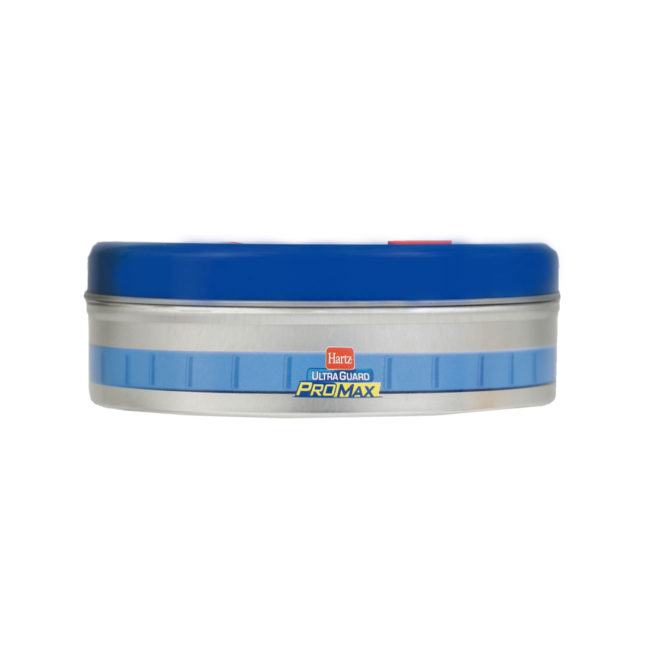 Hartz UltraGuard ProMax Flea & Tick Collar, blue. Side of package. Flea collars for dogs are part of a dog flea treatment program. Hartz SKU# 3270011373