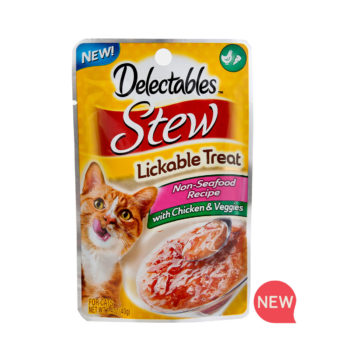New from Hartz. Delectables lickable treat, stew, chicken & veggies cat treat. Hartz SKU#3270011361