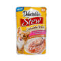 Delectables lickable treat, stew, chicken & cheese cat treat. Front of package. Hartz SKU#3270011363