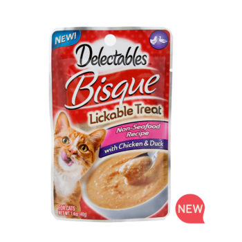 New! Delectables lickable treat, bisque, chicken & duck cat treat. Hartz SKU#3270011368