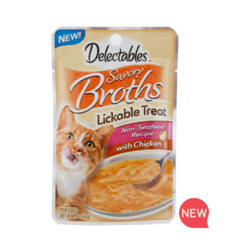 New! Delectables Lickable Treat Savory Broths for cats chicken wet cat treat. Hartz SKU# 3270012001.