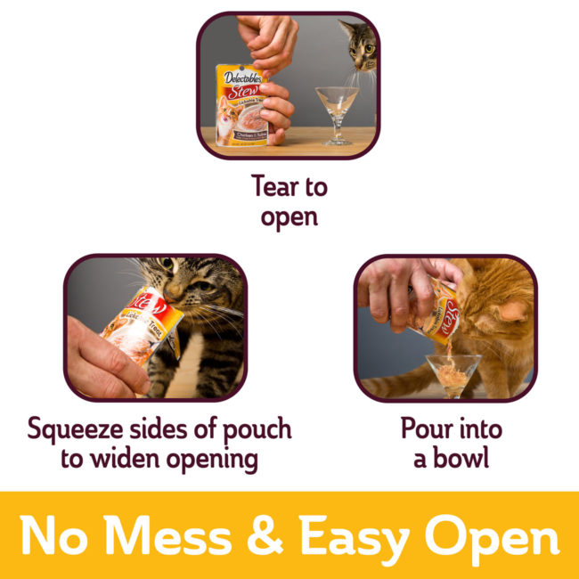 No mess and easy to open. Wet cat treat.