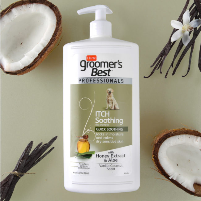 Hartz groomer's best professionals itch soothing dog shampoo. Vanilla coconut scent 32oz. pump bottle. Hartz SKU# 3270012044