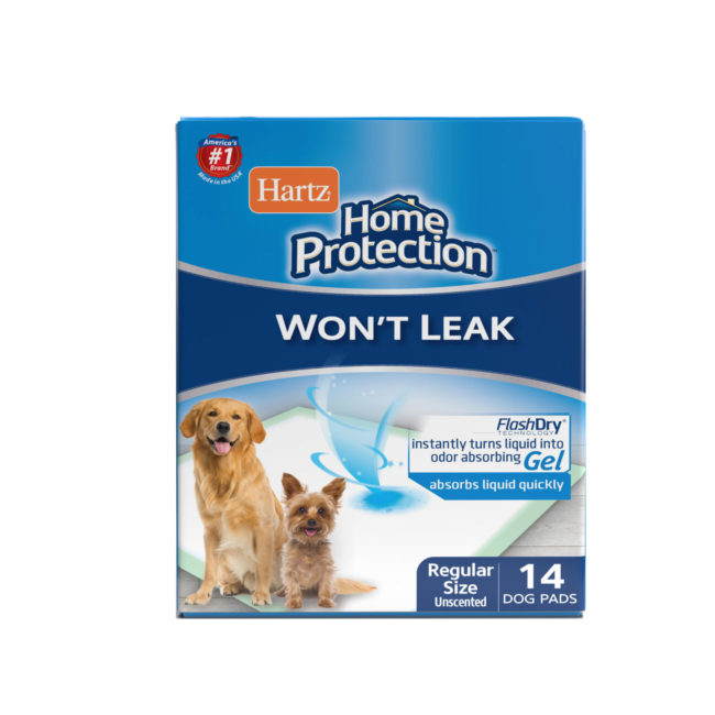 Hartz Home Protection Dog Pads. Front of 14 count package. Hartz SKU# 3270004156