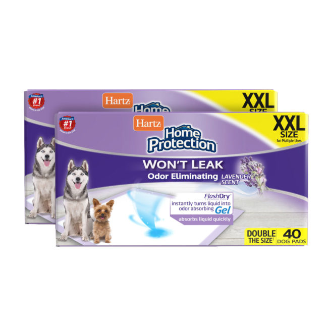 Hartz Home Protection Odor Eliminating Dog Pads. Front of XXL 80 count package. Hartz SKU# 3270011272