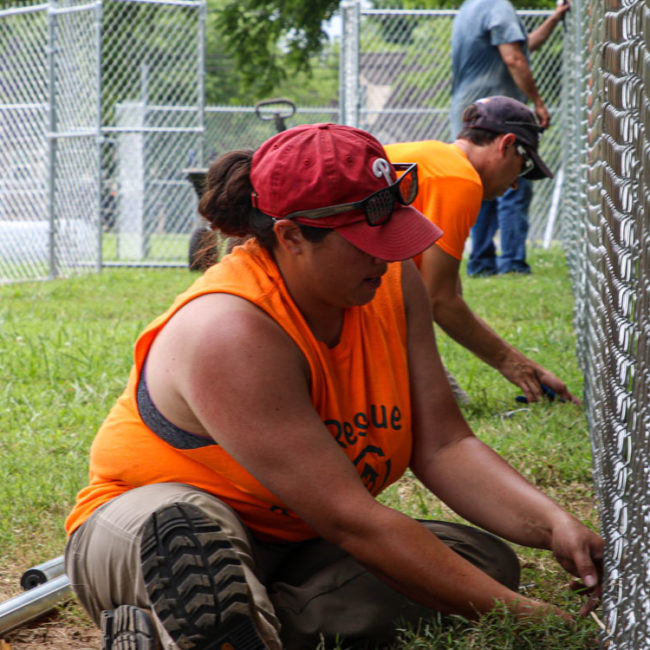 Rescue Rebuild volunteer repairing fence