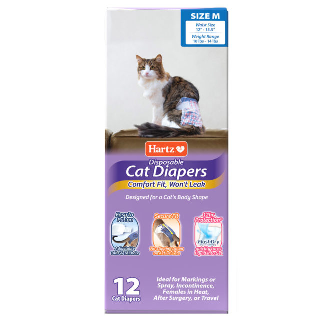 Hartz disposable diapers for cats. Front of package. Hartz SKU# 3270012943.