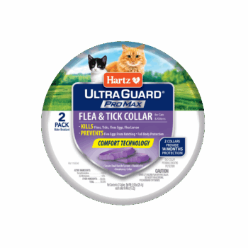 Hartz flea and tick collar for cats. Front of package. Hartz SKU# 3270012944.