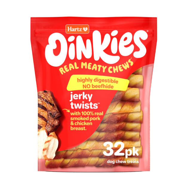 Hartz Oinkies real meaty chews jerky twists dog chew. 32 pack.