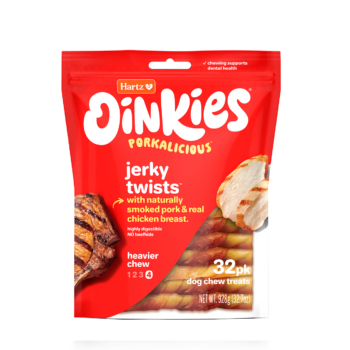 Hartz Oinkies Porkalicious jerky twists pork dog treats. 32 pack.