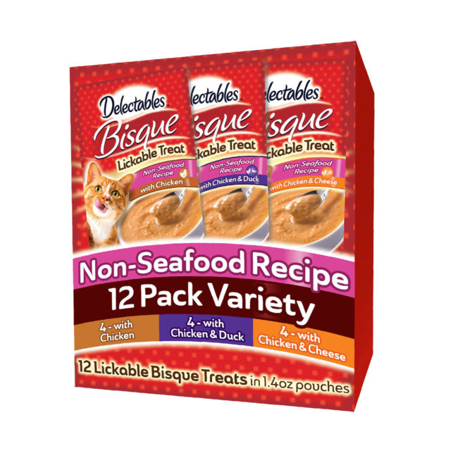 Delectables Bisque non seafood variety 12 pack. Angled package image.
