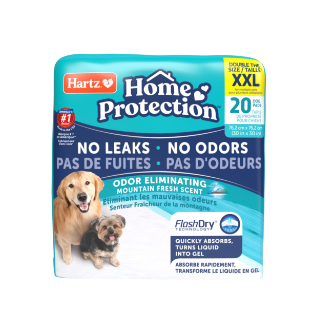 Hartz Home Protection dog pads scented with a mountain fresh scent. Hartz SKU#3270012976