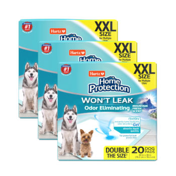Hartz Home Protection Odor Eliminating leak proof dog pads. Front of package. Hartz SKU# 3270012977