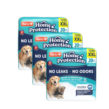 Hartz Home Protection Odor Eliminating leak proof dog pads. Front of package. Hartz SKU# 3270012977