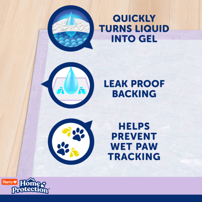 Lavender scented leak proof dog pads helps prevent wet paw tracking.