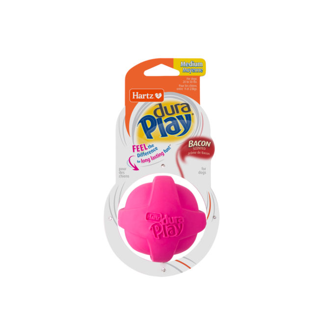 Hartz DuraPlay chewy, squeaky pink medium sized latex ball toy for dogs, Hartz SKU# 3270014800
