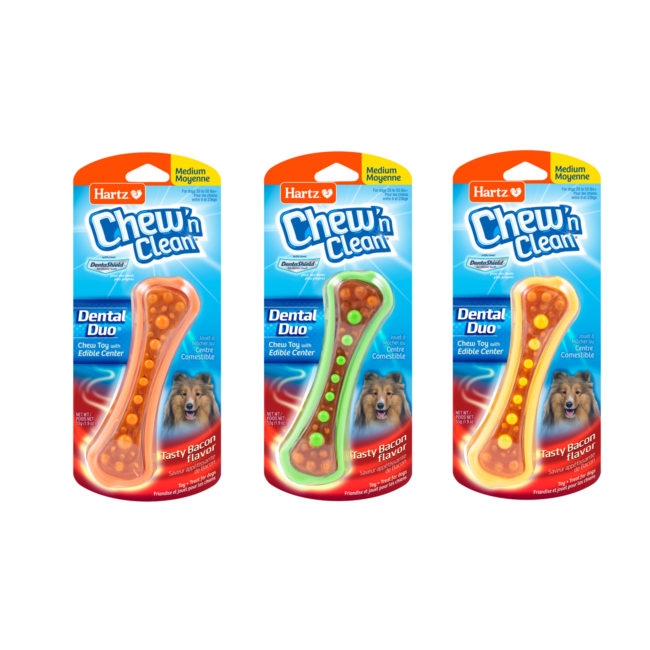 Group of dental chew toys for dogs. Hartz SKU# 3270005415