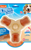 Hartz Chew N Clean tri-point medium dog toy. Front of dental dog treat package. Hartz SKU# 3270012005.