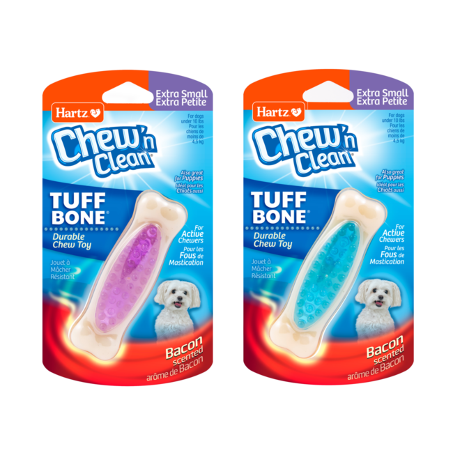 Blue and Purple dental dog treat designed with durable nylon, Hartz SKU# 3270014777