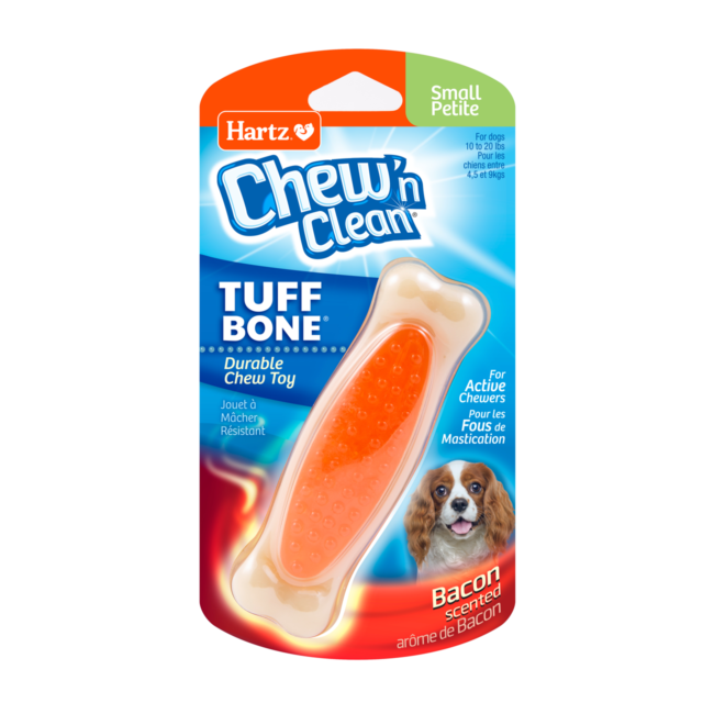Hartz Chew N Clean Tuff Bone, bacon scented chew toy. Orange. Hartz SKU# 3270097527