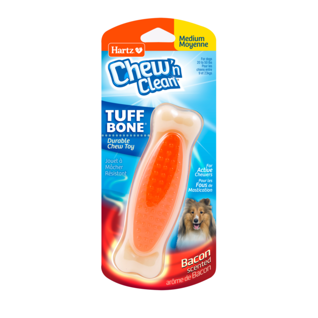 Hartz Chew N Clean Tuff Bone, dental chew toy for medium dogs. Pink. Hartz SKU# 3270097528