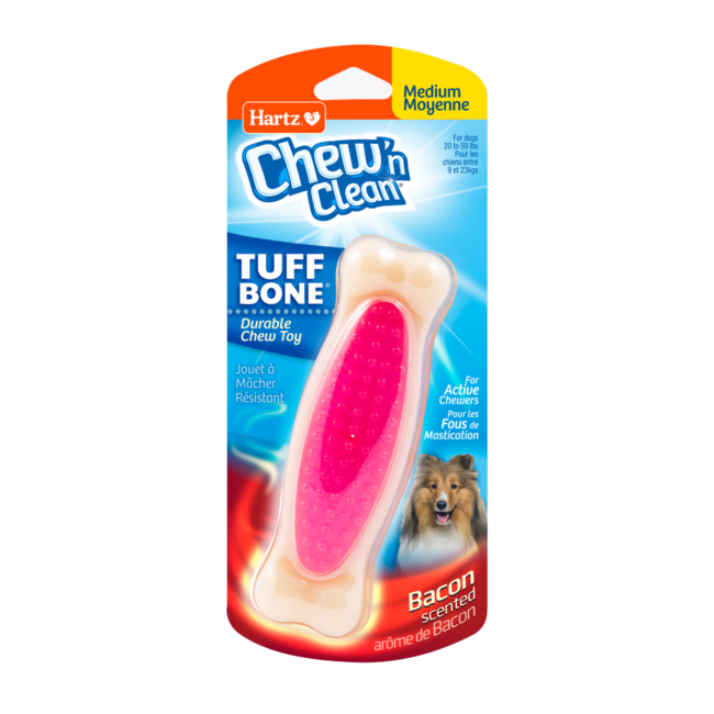 Hartz Chew N Clean Tuff Bone, dental chew toy for medium dogs. Pink. Hartz SKU# 3270097528