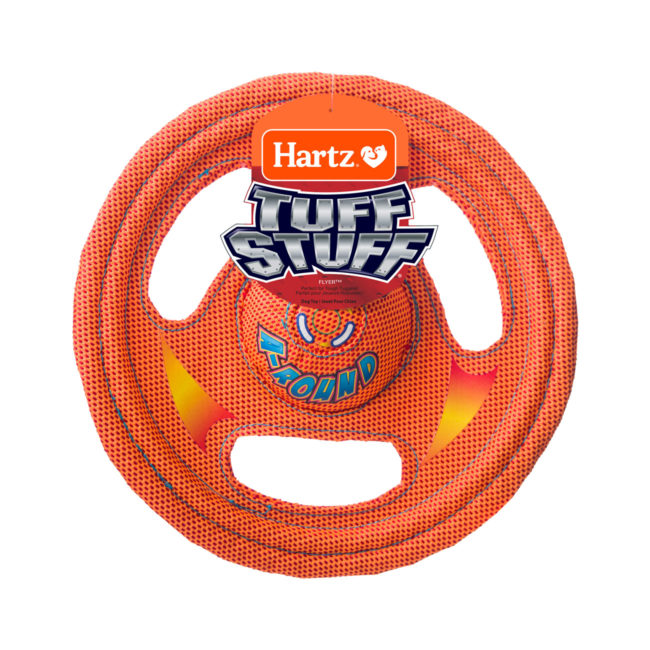 Hartz orange tuff stuff flyer. Orange disc shaped toy for dogs, Hartz SKU#3270000767