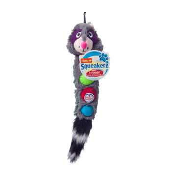 Hartz squakerz plush raccoon squeaky dog toy. Hartz SKU# 3270015570