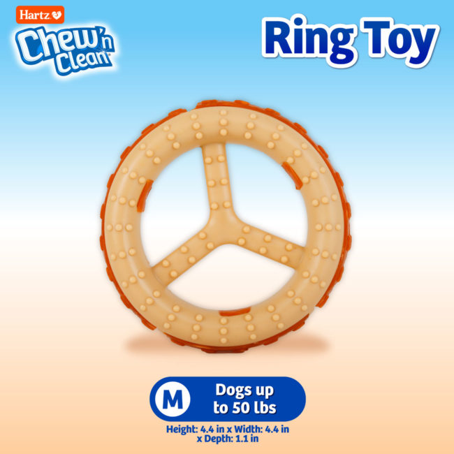 Hartz Chew 'n Clean ring toy is a moderate dog chew toy for dogs up to 50lbs.