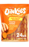 Oinkies Hearty Twists Dog Chew with real chicken.
