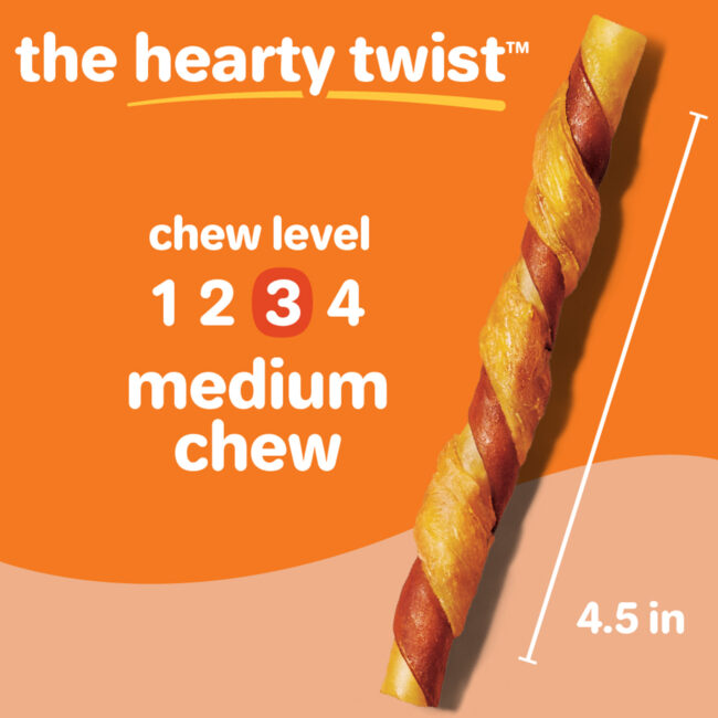 Oinkies Hearty Twists. Real Meaty Dog Chews.