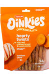 Oinkies Chickentastic Hearty Twists Dog Chew with real chicken breast & sweet potato. Hartz SKU# 3270012982