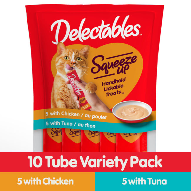 Delectables Squeeze Up 10 count variety pack. Chicken and Tuna flavors. Hartz SKU# 3270015710