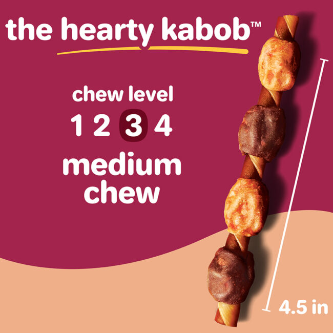 Hartz Oinkies Hearty Kabobs. Chew level.