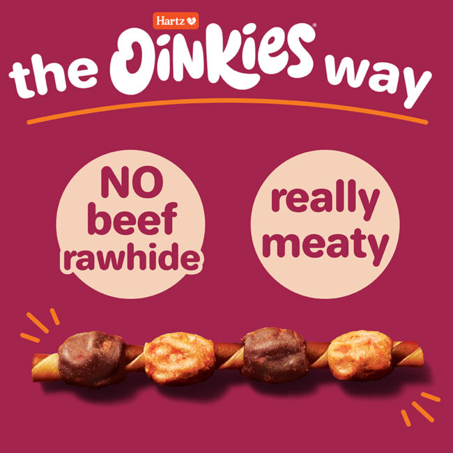 Hartz Oinkies Hearty Kabobs. No beef rawhide. Really meaty.