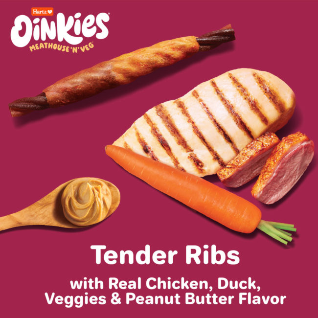 Oinkies Meathouse 'N' Veg Tender Ribs with real chicken, duck, veggies & peanut butter flavor.