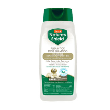Hartz Nature's Shield shampoo for dogs. Front of package. Hartz SKU#3270012991.