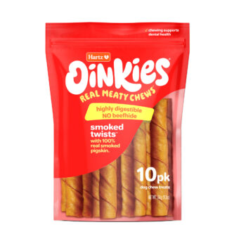 Hartz Oinkies smoked twists oven baked pork dog treat.