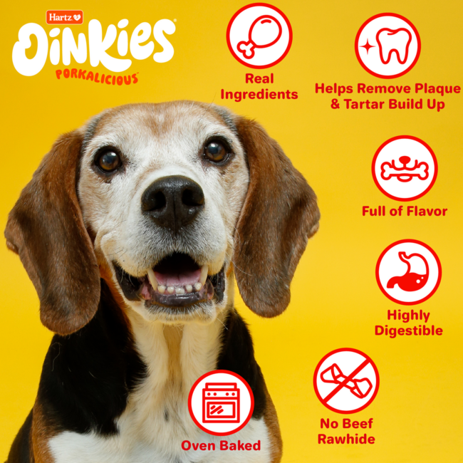 Hartz Oinkies Porkalicious dog treats contain real ingredients and are full of flavor.