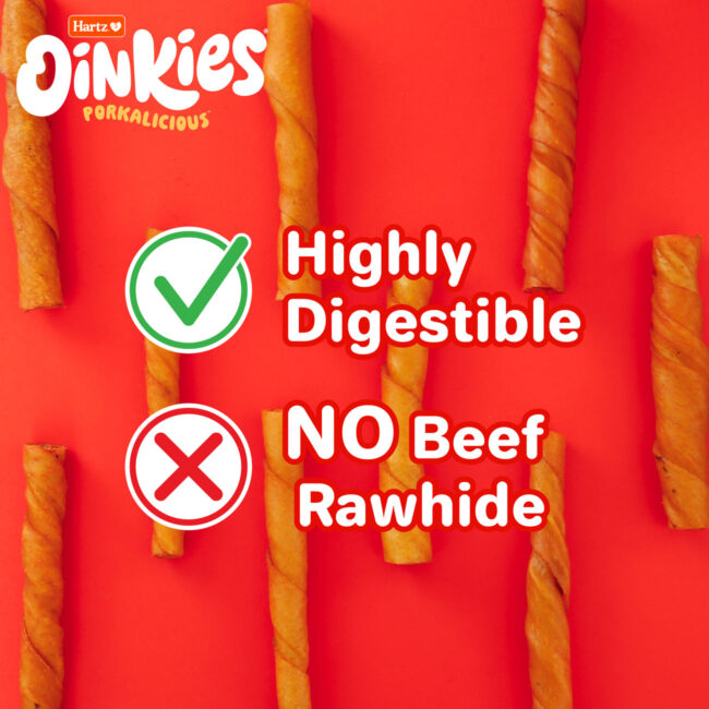 Oinkies highly are digestable dog treats with no beef rawhide