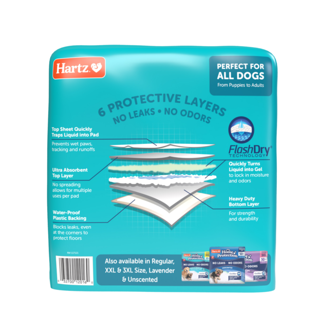 Hartz home protection dog pads provide 6 layers of protection.