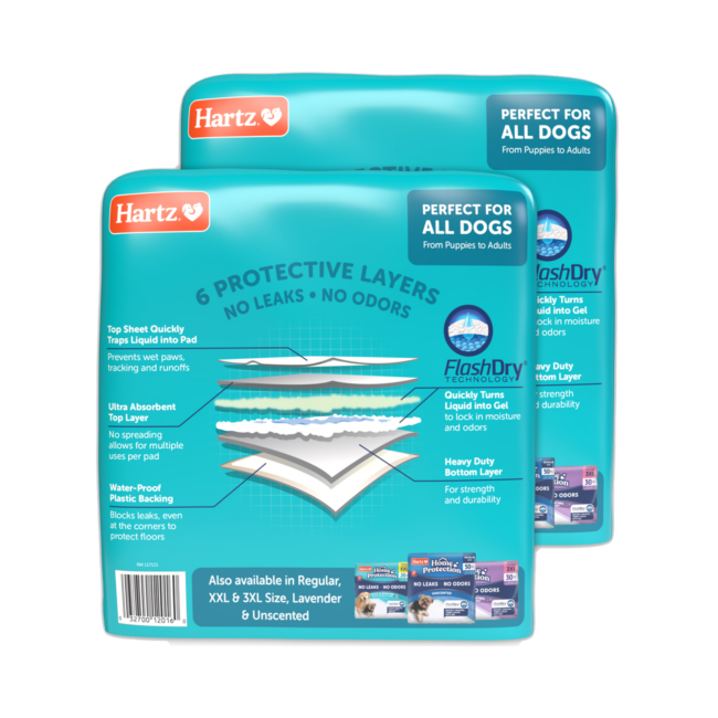 Hartz home protection dog pads provide 6 layers of protection with a mountain fresh scent.