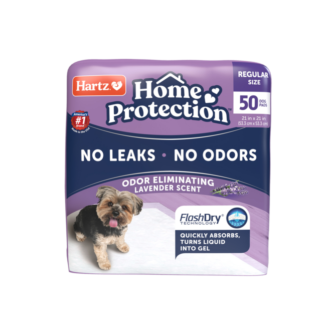 Hartz® Home Protection™ Odor Eliminating Dog Pads remove dog odor with a lavender scent.