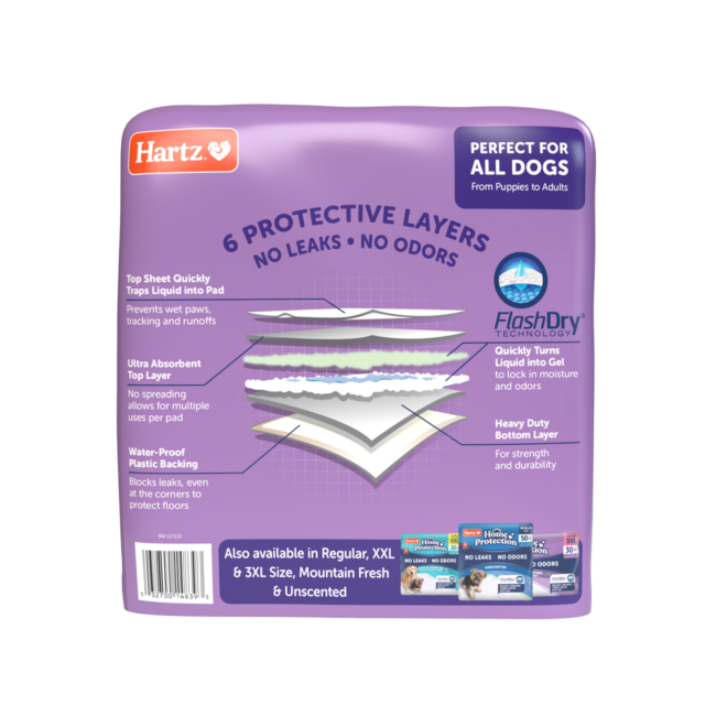 Hartz Home Protection Odor Eliminating XL dog pads offer 6 layers of protection.