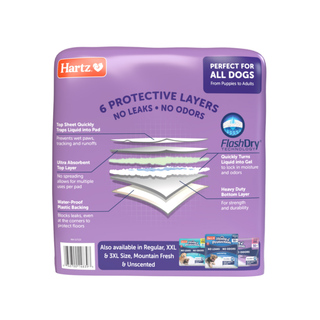 Hartz Home Protection Odor Eliminating XL dog pads offer 6 layers of protection.