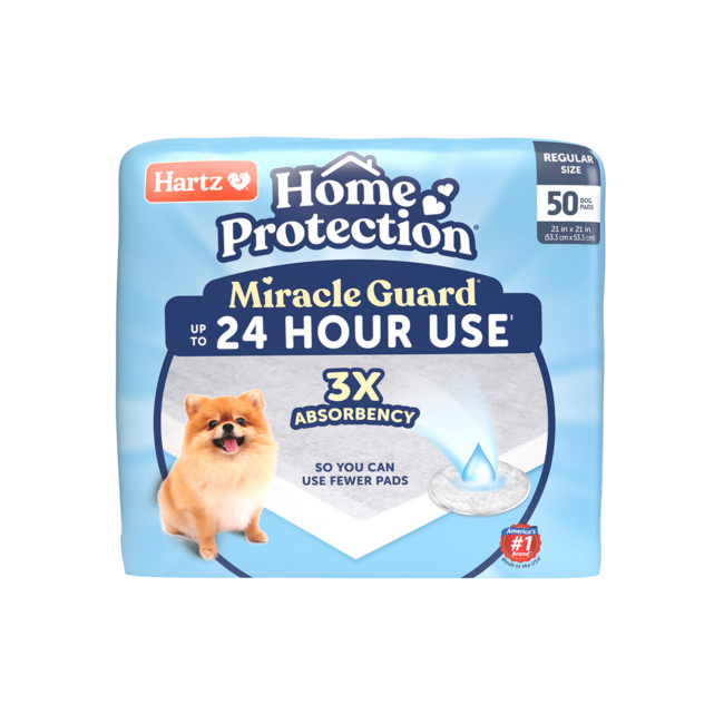 Hartz Home Protection Miracle Guard extra absorbent regular size dog pads. Front. Hartz SKU# 3270013096.